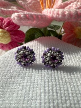 Handcrafted Lavender Beaded Stud Earrings - Women Jewelry